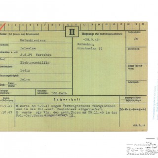 Karta z kartoteki osobowej Gestapo Ciechanów/Płock